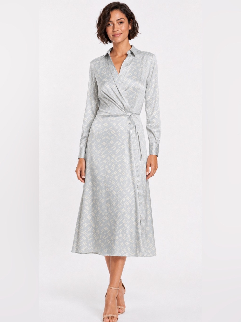 Rag & Bone NEW $598 Danica Satin Wrap Shirt Dress SZ 2 Silver Gray Jacquard Midi